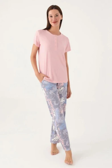 Pierre Cardin 8801 Kısa Kollu Patlı Battal Kadın Pijama Takımı ürün görseli 1