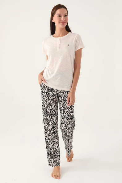 Pierre Cardin 8788 Kısa Kollu Patlı Kadın Pijama Takımı ürün görseli 1