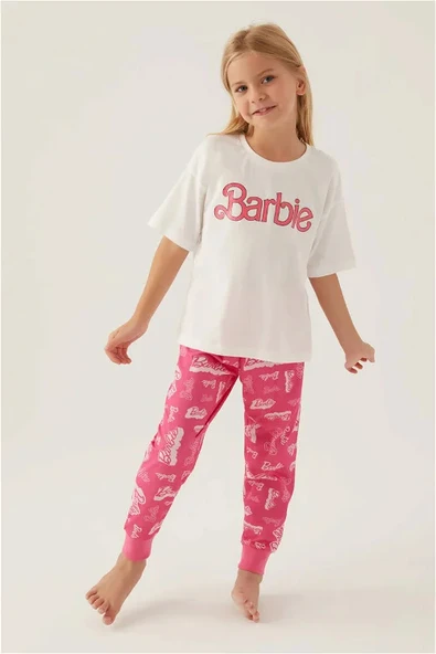 Barbie 1704 Pamuklu Anne Kız Kısa Kollu Kız Çocuk Pijama Takımı ürün görseli 1