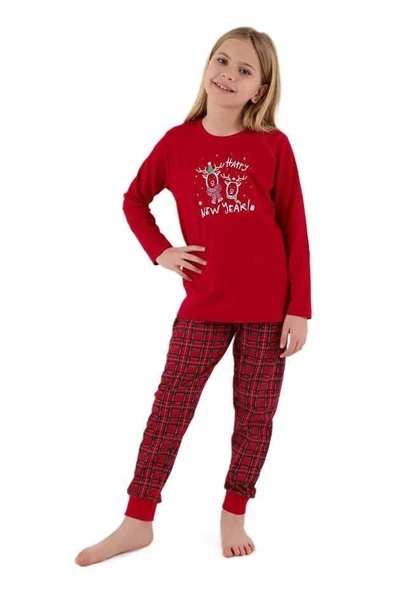 Arnetta Kız Çocuk Kırmızı Uzun Kollu Pijama Takımı 3514-S ürün görseli 1