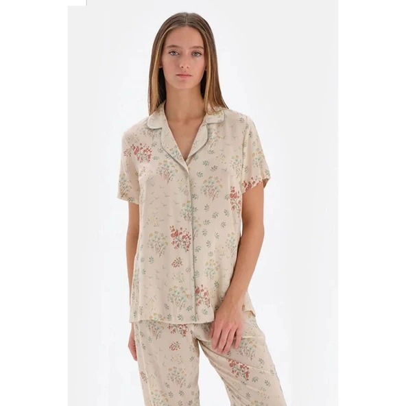 Eros 33550 Pamuklu Gömlek Yaka Önden Düğmeli Pijama Takımı ürün görseli 1