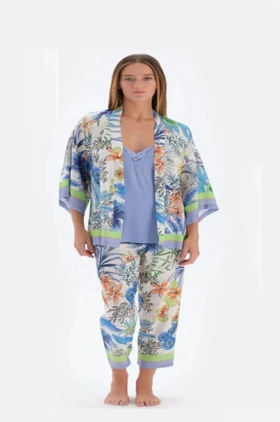 Eros 33534 Pamuklu İp Askılı Sabahlıklı Kadın Pijama Takımı ürün görseli 1