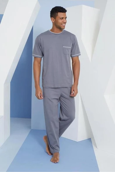 Kly 2110 Pamuklu Kısa Kollu Biyeli Erkek Pijama Takımı ürün görseli 1