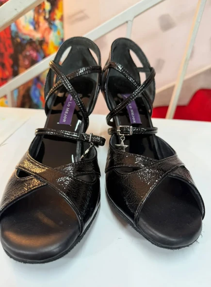 SİYAH KIRIK RUGAN TANGO DANS VE SALON AYAKKABISI 8,5 CM 13 PONT KONİ MODEL KAPALI TOPUK ürün görseli 1