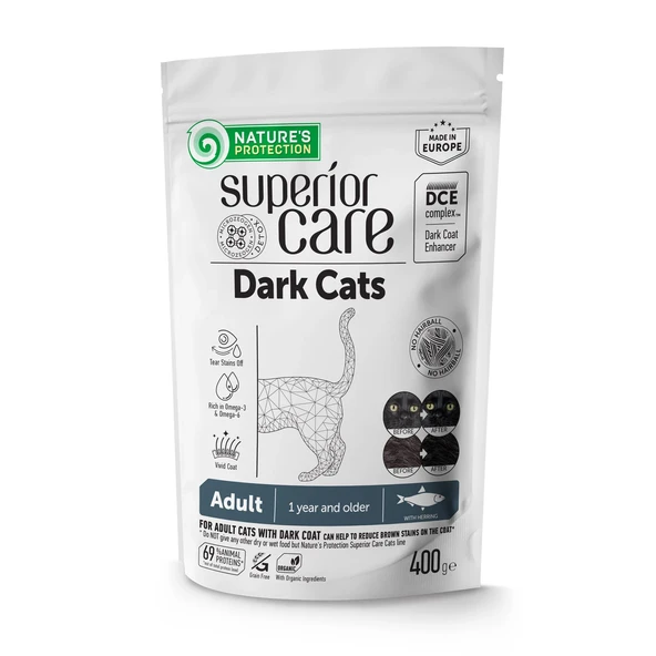 Nature's Protection Superior Care Siyah/Gri Tüylü Kediler İçin Tahılsız Ringa Balıklı Kedi Maması 400gr ürün görseli 1