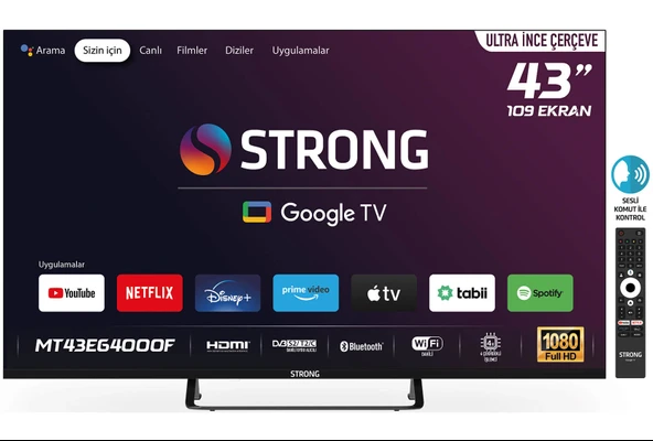 Strong MT43EG4000F 43’’ 109CM Ekran Frameless Full HD Uydu Alıcılı Google TV ürün görseli 1