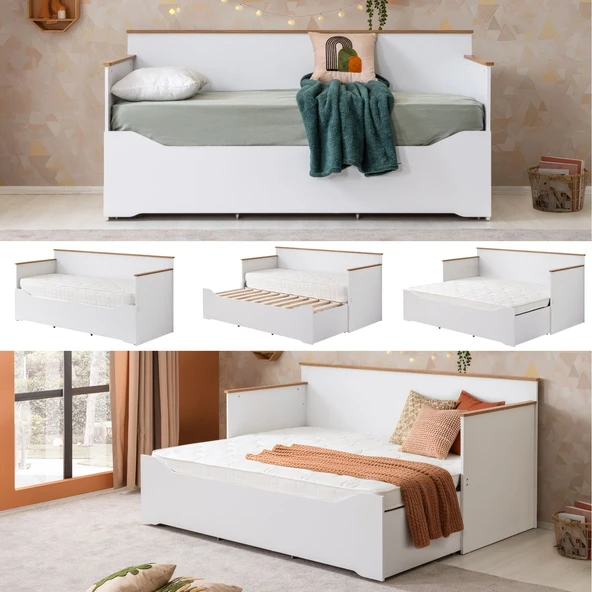 Yavrulu Karyola, Tirilye Divan Karyola, Açılır Çift Kişilik Karyola + Soft Yatak ürün görseli 1