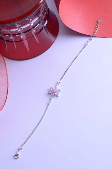 925 Ayar Gümüş İkili Zincirli Lotus Çiçek Bileklik ürün görseli 1