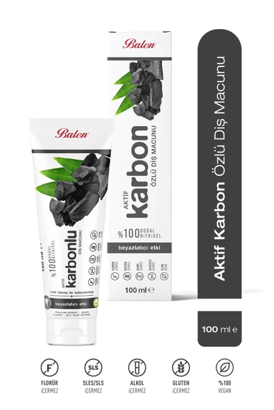 Aktif Karbon Özlü Diş Macunu 100 ml - Doğal Beyazlatıcı Etkili, Florürsüz & Vegan ürün görseli 1