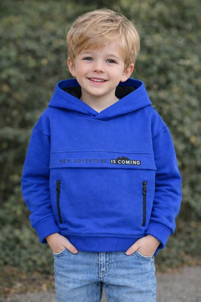 Erkek Çocuk Uzun Kollu Kapüşonlu Sweatshirt Kalın Kumaş, Pamuklu ürün görseli 1