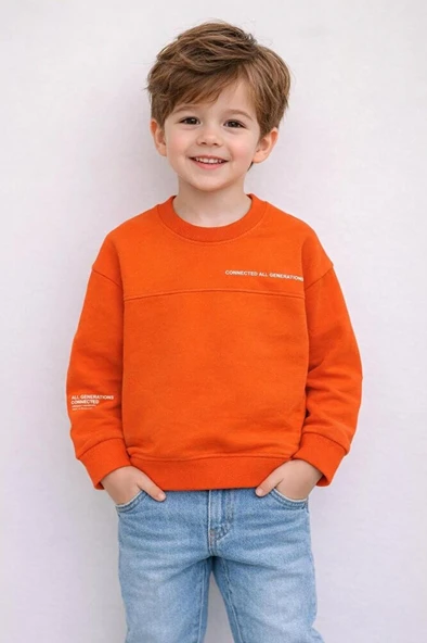 Erkek Çocuk Uzun Kollu Baskılı Sweatshirt Turuncu ürün görseli 1