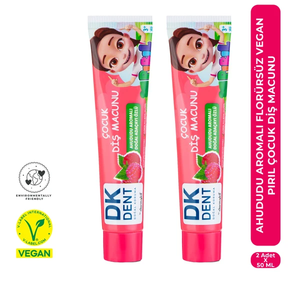 DKDENT Ahududu Aromalı Florürsüz Vegan Çocuk Diş Macunu - PIRIL 50 ml x 2 Adet ürün görseli 1