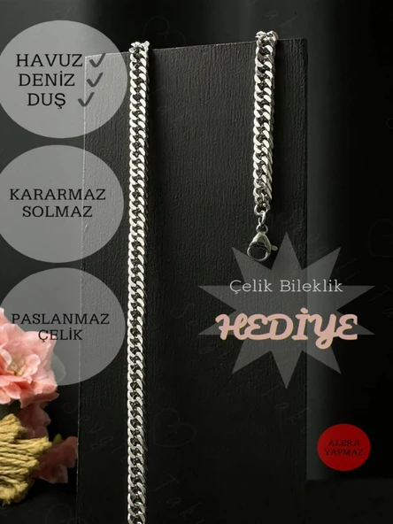 İnce Küba Model Çelik Zincir Çocuk Kolye Bileklik Takımı | Karma Serisi ürün görseli 1