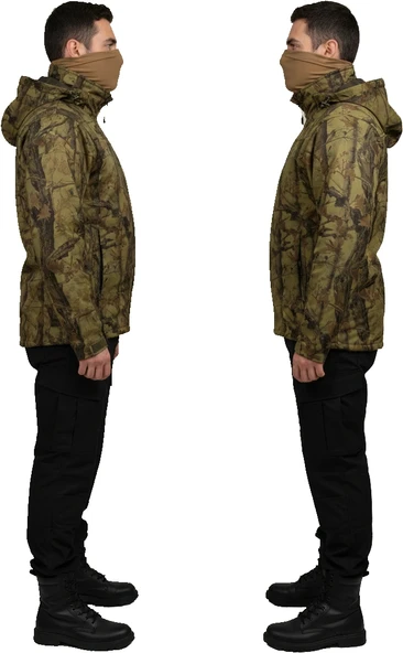 SOFT SHELL MONT ORMAN DESEN HAKİ ÇİFT KAT POLARLI - Resim 2