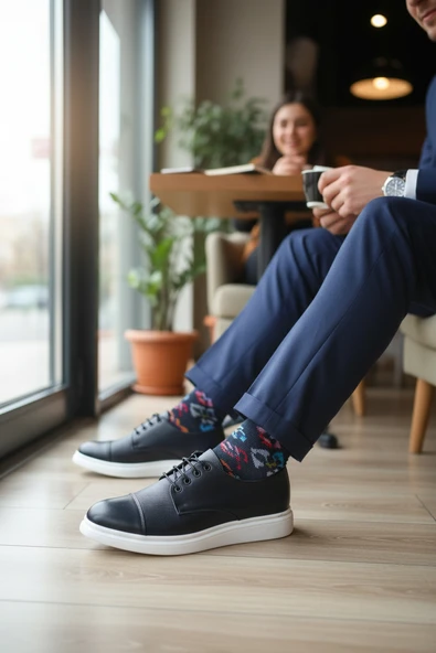 Enoch Hakiki Deri Siyah Mikro Dokulu ve Beyaz Tabanlı Erkek Casual Sneaker Ayakkabı ürün görseli 1