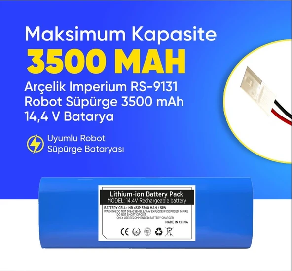 Arçelik Imperium Rs - 9131 Robot Süpürge 3500 Mah Batarya – Orjinal Uyumlu Uzun Ömürlü, Yüksek Performans Pil ürün görseli 1