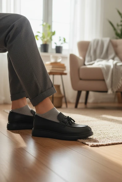 Enoch Hakiki Deri Siyah Püsküllü Casual Loafer (Esnek ve Kalın Tabanlı) ürün görseli 1