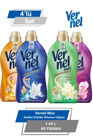 Vernel Max 1.44l 60 Yıkama 4'lü Set (Orkide, Lilyum, Amber, Ihlamur Çiçeği) ürün görseli 1