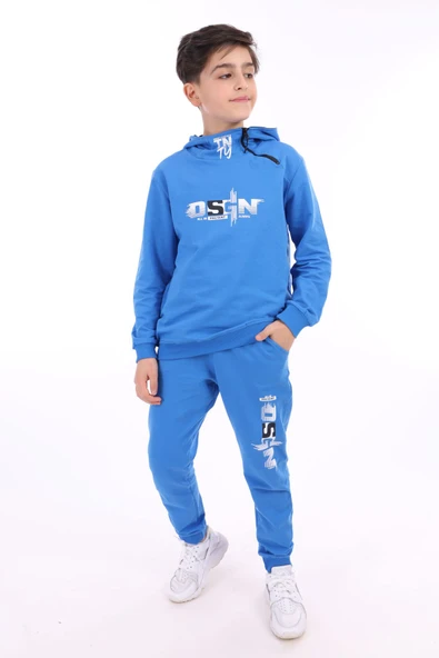 Toontoy Erkek Çocuk 2'li Takım Baskılı Kapüşonlu Fermuarlı Sweatshirt & Beli Paçası Lastikli Cepli Jogger Eşofman Altı - 2 İplik ürün görseli 1