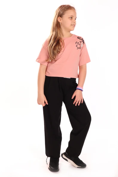 Toontoy Kız Çocuk 2'li Takım Baskılı Kısa Kollu T-Shirt & Beli Lastikli Ayarlanabilir Paça Jogger Eşofman Altı - 2 İpilk ürün görseli 1
