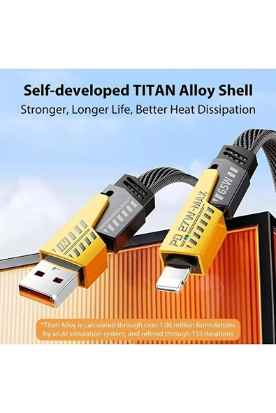 4 in 1 PD 65W Type-C & 27W iPhone Kırılmaz Örgü Şarj ve Data Kablosu 1m Hızlı Şarj Uyumlu ürün görseli 1