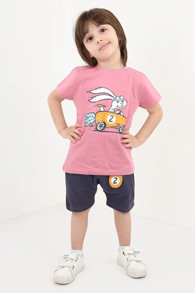 Toontoy Erkek Çocuk 2'li Takım Baskılı Bisiklet Yaka Tişört & Beli Lastikli Şort ürün görseli 1
