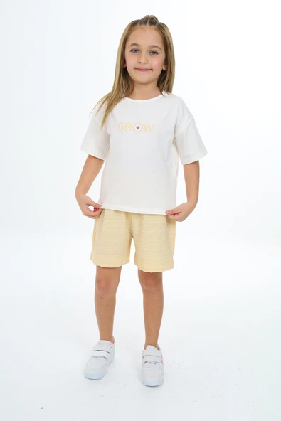Toontoy Kız Çocuk 2'li Takım Baskılı Bisiklet Yaka T-Shirt & Beli Lastikli Şort ürün görseli 1
