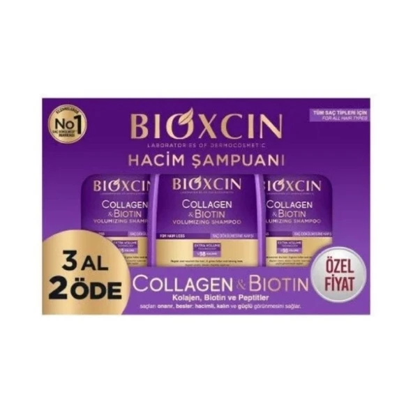 BİOXCİN COLLAGEN & BİOTİN HACİM ŞAMPUAN 3 AL 2 ÖDE 3 X 300 ML ürün görseli 1