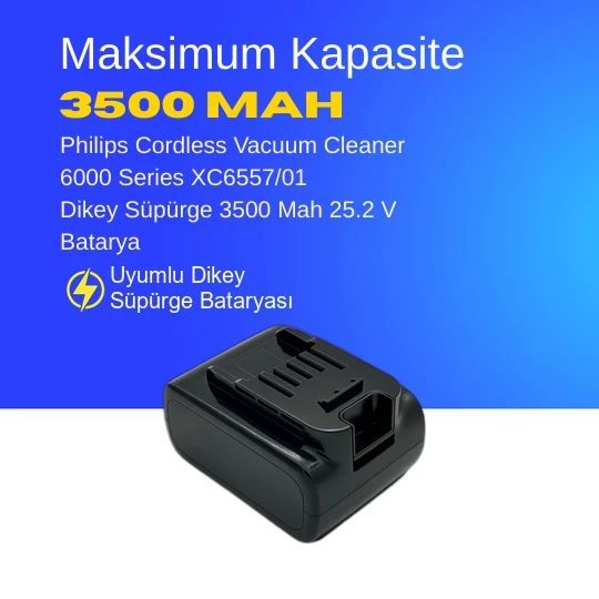Philips Cordless Vacuum Cleaner 6000 Series XC6557/01 Dikey Süpürge 3500 Mah 25.2 V Batarya – Orjinal Uyumlu Uzun Ömürlü, Yüksek Performans Pil ürün görseli 1