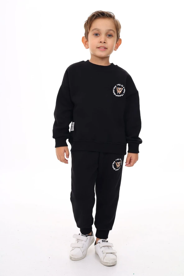 Toontoy Erkek Çocuk 2'li Takım Baskılı Bisiklet Yaka Sweatshirt & Beli Paçası Lastikli Cepli Jogger Eşofman Altı - 3 İplik Şardonlu 2 ürün görseli 1