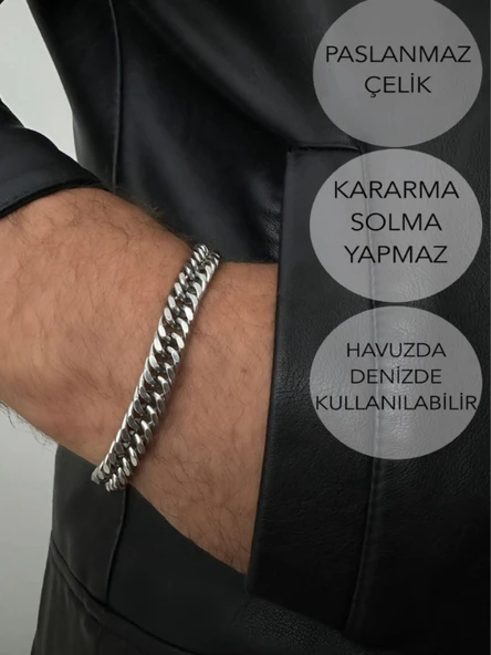 Küba Zincir Kalın Model Çelik Zincir Bileklik | Karma Serisi ürün görseli 1