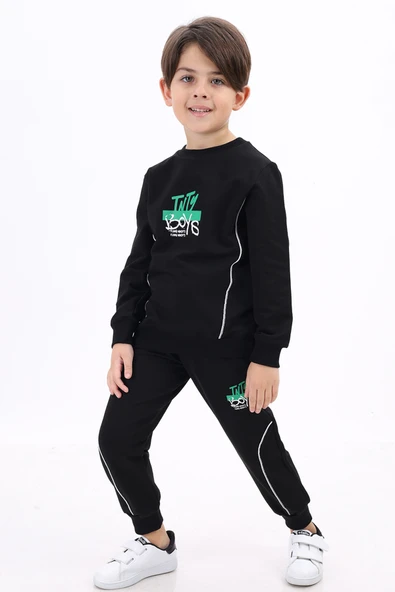 Toontoy Erkek Çocuk 2'li Takım Baskılı Bisiklet Yaka Sweatshirt & Beli Paçası Lastikli Jogger Eşofman Altı - Biye Detaylı 2 İplik ürün görseli 1