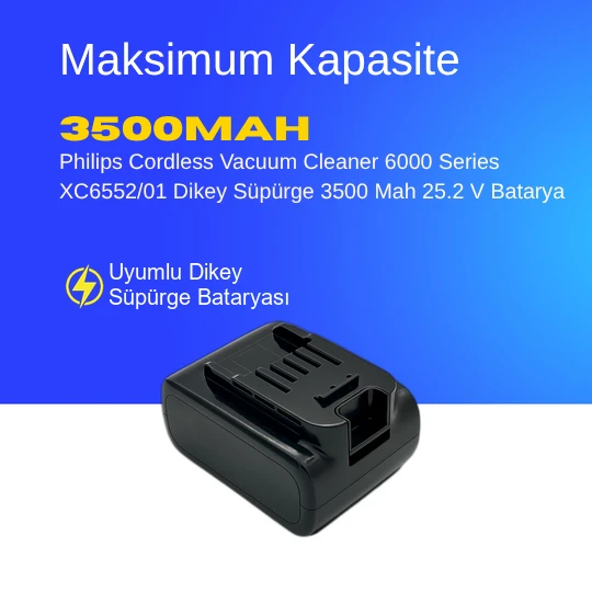 Philips Cordless Vacuum Cleaner 6000 Series XC6552/01 Dikey Süpürge 3500 Mah 25.2 V Batarya – Orjinal Uyumlu Uzun Ömürlü, Maksimum Performans Pil ürün görseli 1