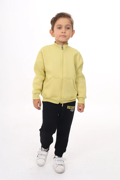 Toontoy Erkek Çocuk 2'li Takım Baskılı Dik Yaka Fermuarlı Cepli Sweatshirt & Beli Paçası Lastikli Cepli Jogger Eşofman Altı - Renk Bloklu & 3 İplik Şardonlu ürün görseli 1