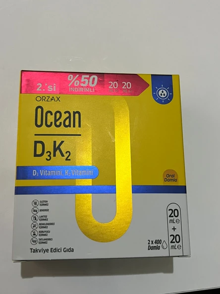 Orzax Ocean Vitamin D3k2 Damla 20 Ml 2'li Avantaj Paket YENİ AMBALAJ ürün görseli 1