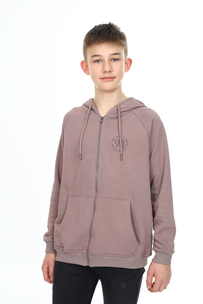 Toontoy Erkek Çocuk Kapüşonlu Fermuarlı Cepli Düşük Omuz Baskılı Reglan Kol Örme Hırka ürün görseli 1