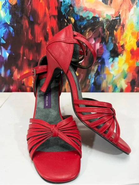 VELORA KIRMIZI TANGO, DANS VE SALON AYAKKABISI 7.5 CM 11 PONT KAPALI TOPUK ürün görseli 1