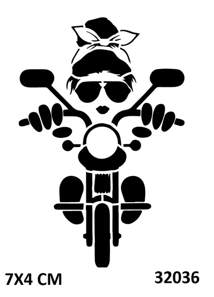 Motorcu Çılgın Kız Yapışkanlı Stencil Süsleme ve Boyama Kalıbı ürün görseli 1