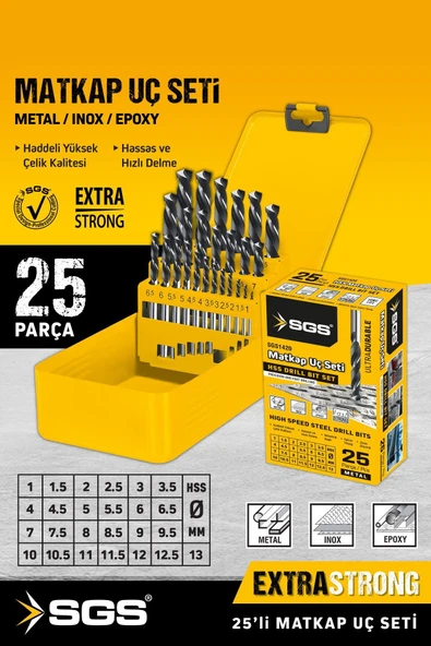 SGS1420 25 PARÇA HSS MATKAP UCU SETİ METAL STANDLI KUTULU ürün görseli 1