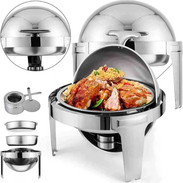 Chafing Dish Roll Top Yuvarlak 6 L (CDC-6) - Resim 4