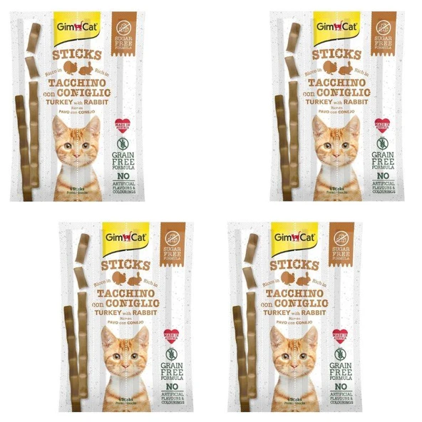 GimCat Sticks Hindili Ve Tavşanlı Kedi Ödül Çubukları 4 Parça X 4 Adet ürün görseli 1