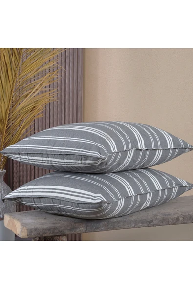 Lief Home Pamuklu İpliği Boyalı Yıkamalı Kapaklı Yastık Kılıfı | 2’li Set | 50x70 cm | Çift İğne Detaylı ürün görseli 1