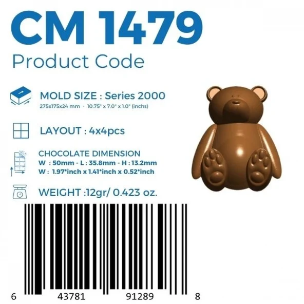 Polikarbon Bear Pralin Çikolata Kalıbı 12 gr | Cm-1479 - Resim 2