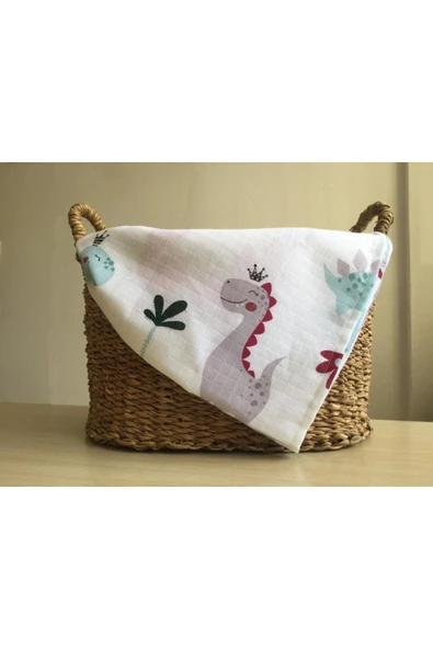 Lief Home Dinozor Deseneli Müslin Örtü 75x85 ve Ağız Bezi ürün görseli 1