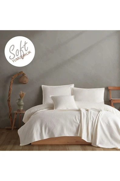 Lief Home %100 Pamuklu Örgü Desenli Çok Amaçlı Yatak Örtüsü | 220x230 ürün görseli 1