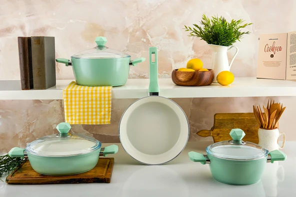 Noble life Bicoat 7 Parça Natural Seramik Set (Soft Green) ürün görseli 1