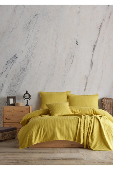 Lief Home %100 Pamuklu Örgü Desenli Çok Amaçlı Yatak Örtüsü | 240x230 ürün görseli 1