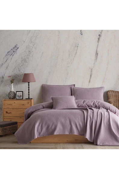 Lief Home %100 Pamuklu Örgü Desenli Çok Amaçlı Yatak Örtüsü | 220x230 ürün görseli 1