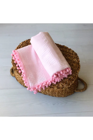 Lief Home Waffle Desenli Ponponlu Bebek Pike Battaniye | 100x115 ürün görseli 1