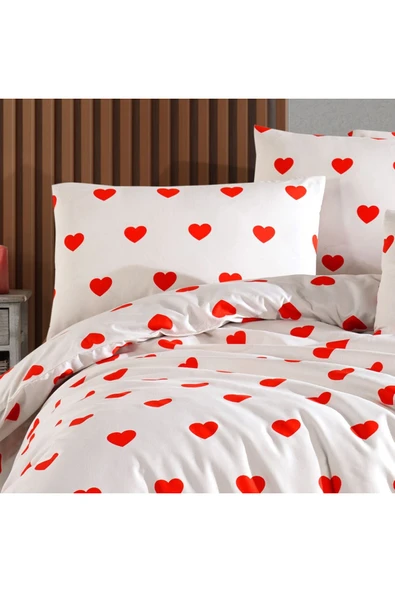 Lief Home Ranforce Kumaşından Kalpli Yastık Kılıfı 50x70 ( 2 Adet ) ürün görseli 1